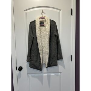Abercrombie & Fitch Sherpa Lined Open Front Cardigan Gray Size Small